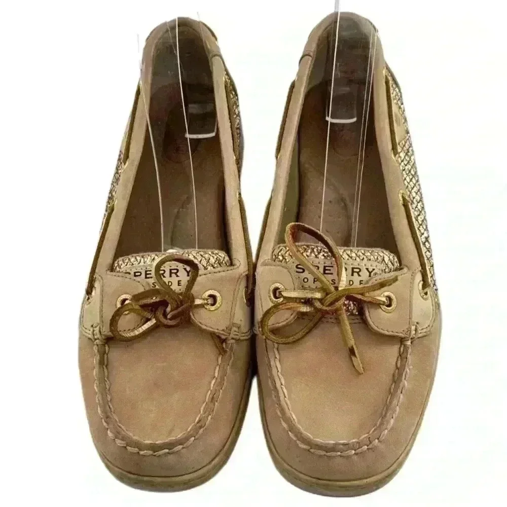 Sperry topsider flats 8.5 leather boat shoes gold glitter mermaidcore preppy